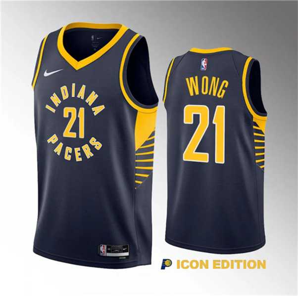 Men%27s Indiana Pacers #21 Isaiah Wong Navy 2023 Draft Icon Edition Stitched Basketball Jersey Dzhi->indiana pacers->NBA Jersey